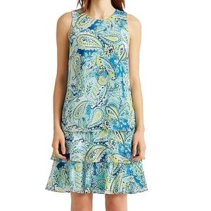 Ralph Lauren Black Label Turquoise Georgette Paisley Tiered Dress Sz 6